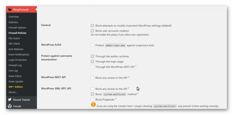 Wordpress Ninja Firewall Einstellungen API